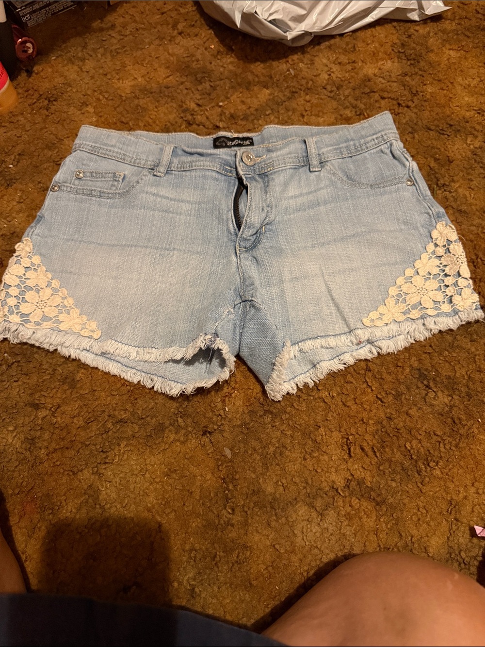 Light Wash Denim Crochet-Trim Women's Shorts